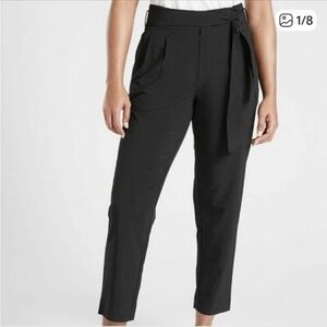 Athleta Skyline Pant II Womens Sz 14 Paperbag Waist Pleated Tapered Black Belted